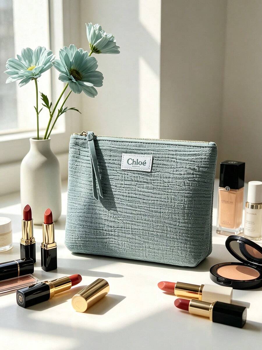 Chloé Slim Square Embossed Logo Makeup Bag Portable Insert For Handbag Daily Touch-Up CHLOE-GIFT-7 - Green - View 1