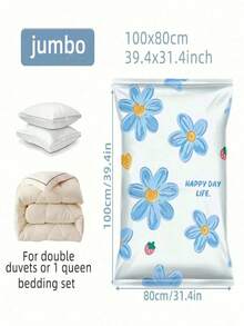 5 Packs Vacuum Storage Bags, Plastic Rectangular Multi-Purpose Bags, Zipper Seal, Moisture-Proof And Airtight, Suitable For Bedding, Pillows, Blankets, Clothes - Save 80% Space, No Electricity Needed,Bedroom Room Decor,Back To School - Blue and White - View 14