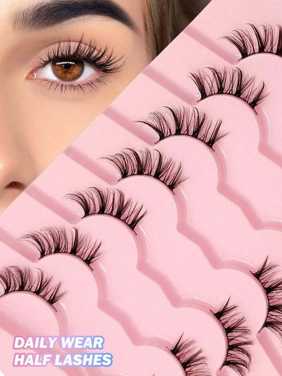 7 Pairs Asiteo Natural Wispy Cat Eye Corner False Eyelashes, Faux Mink Reusable Eyelashes, Suitable For Women And Girls Makeup
