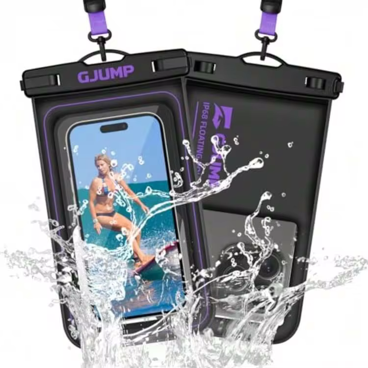 Funda impermeable para teléfono con cordón, color morado - Negro/Violeta - Añade 2