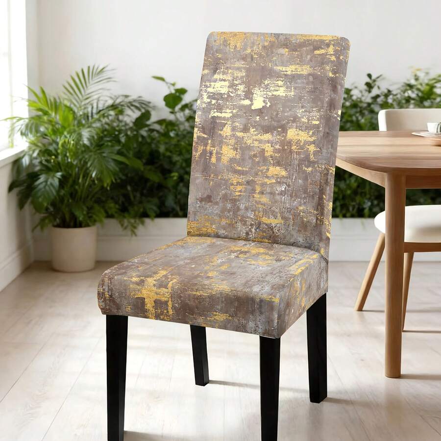 4/6pcs Textured Pattern, Gold Texture, Positioned Digital Print Pattern, Chair Cover, Removable And Washable Chair Cover Set, Soft And Stretchy Chair Protector, Suitable For Dining Room, Kitchen, Banquet Hall, Restaurant, Bedroom, Office, Living Room, Dormitory, Home Decor - Multicolor - View 1