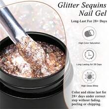 Mtssii Esmalte de uñas en gel con purpurina y lentejuelas doradas de 8ml, esmalte de uñas en gel brillante y brillante UV/LED que se puede quitar, barniz de uñas semipermanente de larga duración, gel de diamantes con escamas holográficas, para manicura y pedicura en casa y salón, suministros de uñas para verano y fiestas, fácil de aplicar - Multicolor - Ver 2