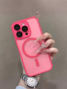 Magnetic Wireless Charging Protective Case, Frosted Translucent Shell, Shockproof Protective Case, Compatible With Apple 16 Pro Max/15/14/13/12/11 - Rosa Fucsia - Ver 4