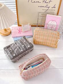 Large Capacity Striped Makeup Bag, Floral Print Travel Toiletry Bag, Women's Clutch,Portable Handbag, Pencil Pouch, Pencil Case,Travel/Dormitory - Multicolor - View 1