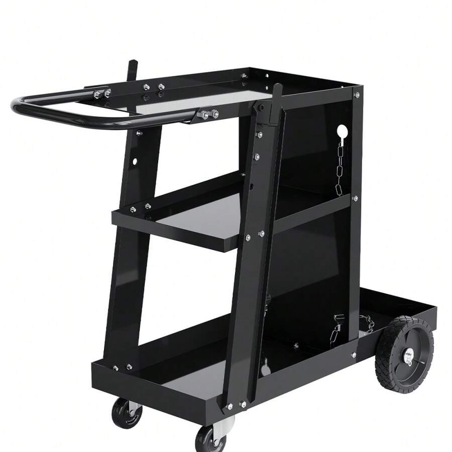 BouPower 3-Tier Welding Cart, 400 Lbs Load Capacity,Rolling Metal Utility Car With 360° Swivel Wheels, Side Brackets And Secure Cylinder Chains For MIG TIG MMA Plasma Cutter Welding Machine - Flat Handle - View 1
