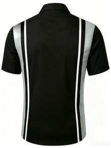 Luxury Contrast Color Vertical Striped Patchwork Shirt, Men's Slim Fit Short Sleeve Office Top - Multicolor - View 4