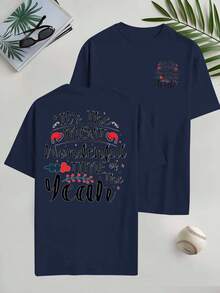 Conjunto de regalo navideño: Camiseta de verano para hombre, deportiva y casual, de talla, con estampado de doble cara, diseño moderno y a la moda, corte holgado, cuello redondo versá - Negro - Ver 11
