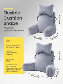Reading Rest Lumbar Sofa Backrest Pillow Plush Support Chair Cushion With Arm - Gris L - Ver 3