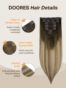 DOORES 9PCS Ekstensi Rambut Jepit Lurus Rambut Manusia Asli Alami Ekstensi Rambut Manusia Perawan Tenunan Ganda Jepit Tak Terlihat & Lembut Potongan Rambut Mini Untuk Rambut Tipis Untuk Wanita - S3/8/613 - View 3