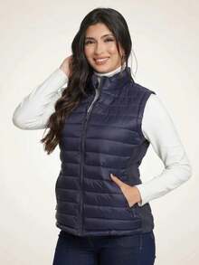 Colete Puffer Feminino Acolchoado Com Zíper Gola De Inverno - marinho - Visão 1