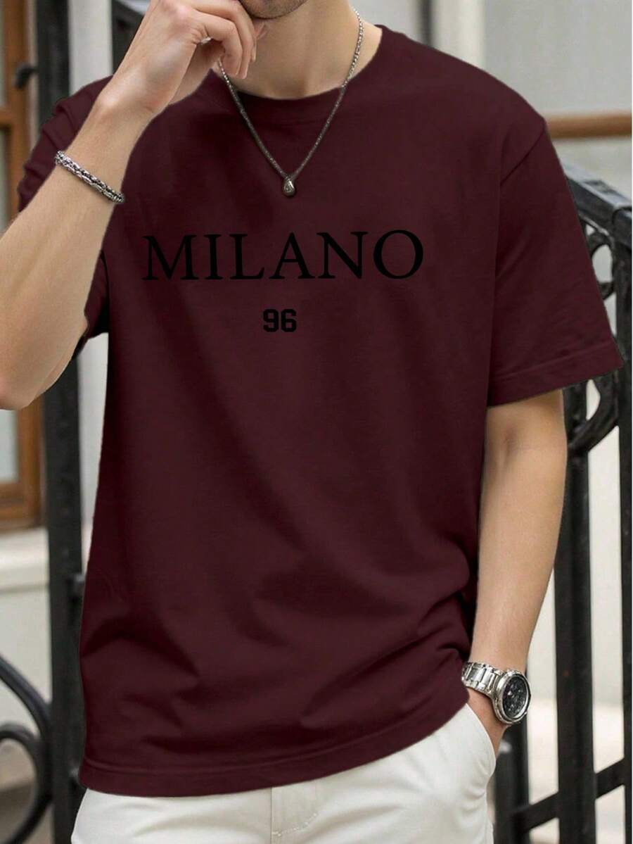 Men's NEOREFINED Oversized T-Shirt With Letter Print And Dropped Shoulders - Red - View 1