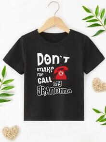 Chicfull Funny Kids' T-Shirt "Don't Make Me Call My Grandma" - Funny Design "Don't Let Me Call", Casual Crew Neck, Ideal For Spring, Summer, Casual Wear And Sleepovers - 黑色 - 查看 2