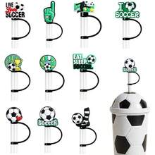 10 fundas de silicona para popotes de ftbol para vasos de 30 y 40 onzas, con temtica deportiva, tapas reutilizables de 10 mm, para accesorios de copa - Verde - Ver 1