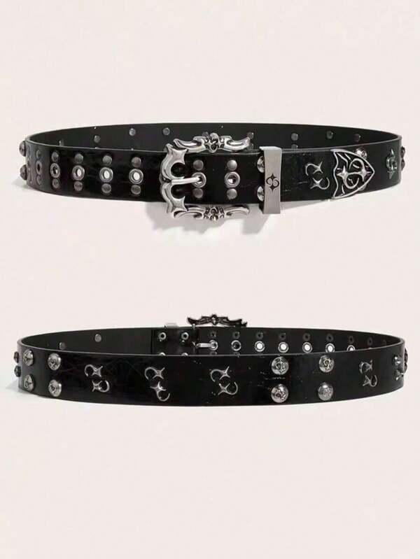 New Fashion Rivet Belt, Heavy Metal Style, Y2K Style, Punk Rock Belt - Suitable For Gifts And Personal Wear. Suitable For Men And Women, Can Be Paired With Jeans, Dresses Or Used For Daily Wear And Party Occasions. Solid Color Punk PU (Polyurethane) Decorative Belt All Seasons