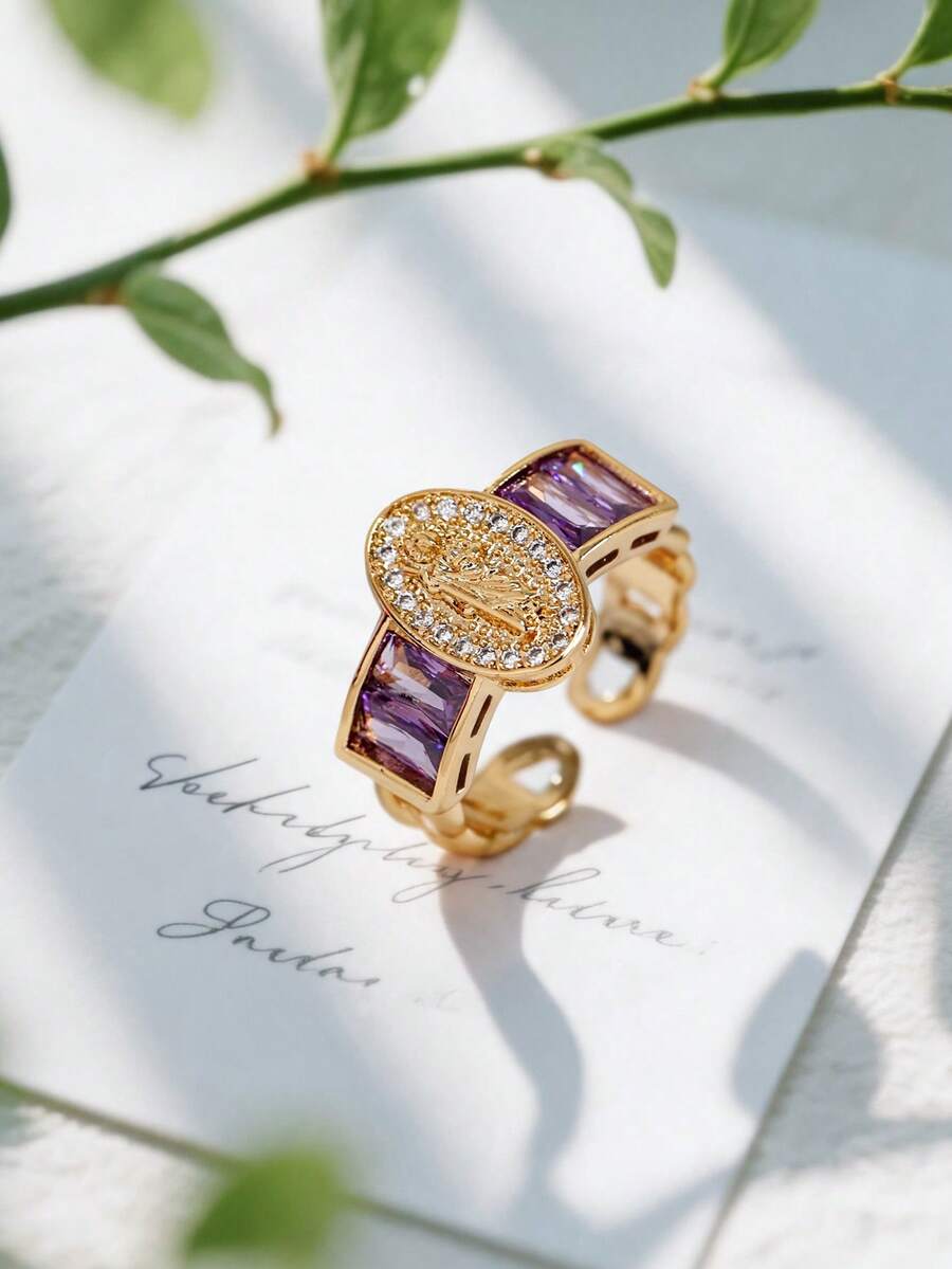 Elegant Minimalist Adjustable Pink & Purple Christian St. Jude Ring - St.Jude Ring - View 1