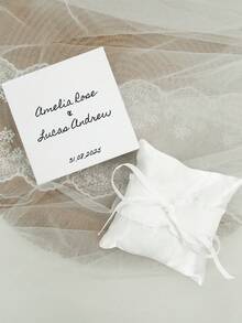 1pc Personalized Name & Date Ring Pillow With Box, Customized Elegant White Ring Box, Customized Pleated Wedding Ring Pillow With Bow, Elegant Tulle Pleats, Suitable For Engagement, Proposal, Anniversary Ceremony And Gifts - White - View 10