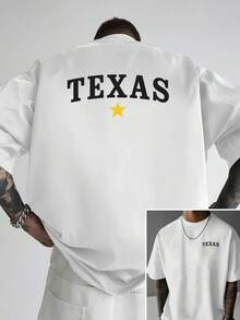 Camiseta de hombre con hombros caídos, Texas, camiseta holgada para hombre con diseño de doble cara, nueva ropa de hombre a la moda, una prenda esencial para hombre con diseño moderno en la - Negro - Ver 2