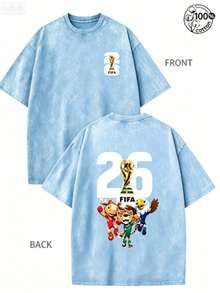 FIFA-2026 World Cup, World Cup T-Shirt, Soccer T-Shirt, Football Tee, 230G Washed High-Quality Cotton Printed Men's T-Shirt; 100% Cotton - 天藍色 - 查看 1