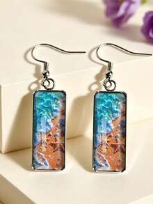 1 Pair Rectangular Ocean Style Pattern Sailboat Earrings Sailboat/Lighthouse/Anchor/Starfish Shell Summer Beach Vacation Earrings - Silver - View 14