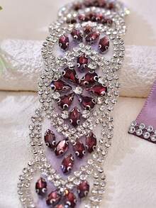 1pc Purple Rhinestone Bridal Belt, Sparkling Gemstone Waist Sash, Wedding/Evening Dress Waist Decoration, Gift For Bride - Ancient Purple - View 5
