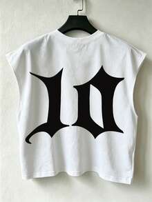 1pc Men's Short Sleeveless Tank Top Street Style 'Antagonist' Punk Graphic T-Shirt With Bold Slogan, Suitable For Summer Music Festivals And Parties - White - View 2