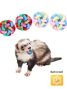 1pc/2pcs Ferret Toy With Built-In Bell - Colorful Squeaky Pet Chew Ball, Elastic Rubber Pet Ball With Interlocking Ring Design And Internal Bell - Dental Health And Exercise Toy For Ferrets, Dogs, Cats - Chew Toy For Teething, Indoor Play - Suitable For Ferrets And Small Pets, Interactive Ball Suitable For Dogs - Multicolor - View 1