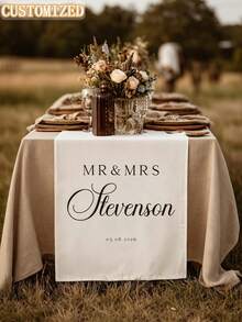 Personalized Mr & Mrs Wedding Table Runner, Custom Name & Date Table Decor, Wedding Reception/Engagement/Bridal Shower Decoration, Personalized Ceremony Sign, Sweetheart Table Decor, Last Name Sign - Multicolor - View 5