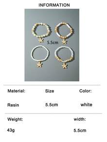 4pcs/Set Fashionable Beach Vacation Style Beaded Starfish Bracelet Set, Suitable For Women's Beach Party, Holiday Wear, Gift For Friends Jewelry - White - View 11