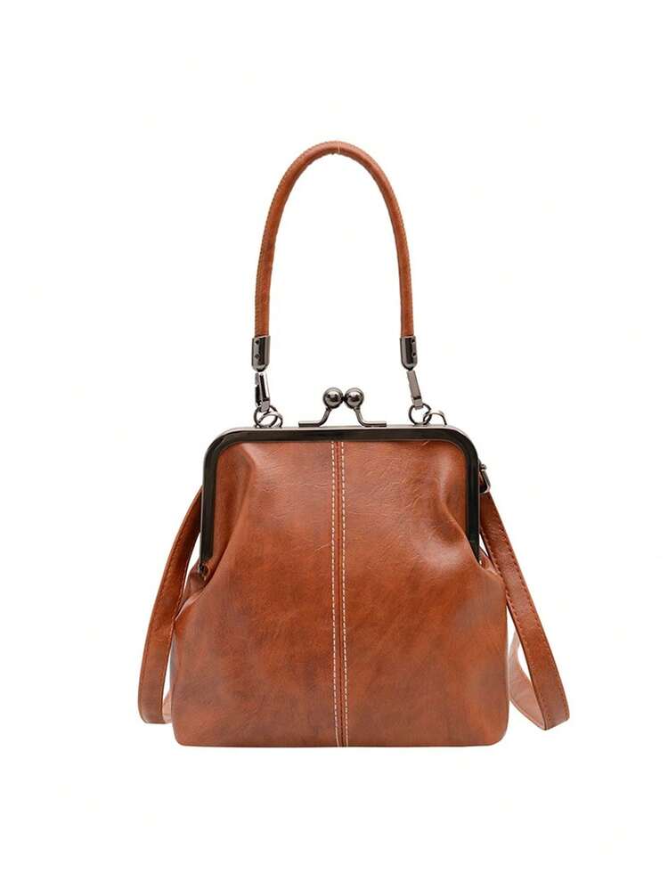 Vintage Faux Leather Crossbody Bag For Women Retro Style Kiss Lock Handbag Fashion Solid Color Lightweight City Crossbody Bag Mom Bag Beach Bag - Nhiều màu - Xem 10