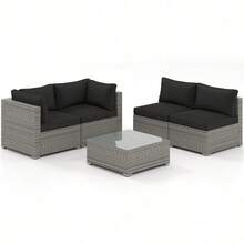 Set Of 10 Synthetic Rattan Sectional Sofas For Conversation - Black - View 5