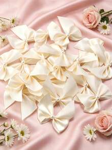 50PCS/20PCS Half-Round Patch Beads Handmade Ribbon Bows, DIY Jewelry Hair Accessories, Clothing Doll Decoration DIY Apparel Headwear Decoration Accessories - Half-circle Pearl Bow - View 23