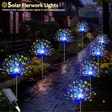 4pcs Solar Fireworks Lights - 320/240 LED, 8 Lighting Modes, Perfect For Christmas & Halloween Decorations, Warm White/Multi-Color, Christmas Decor - Ground-mounted Fireworks Lights - View 2