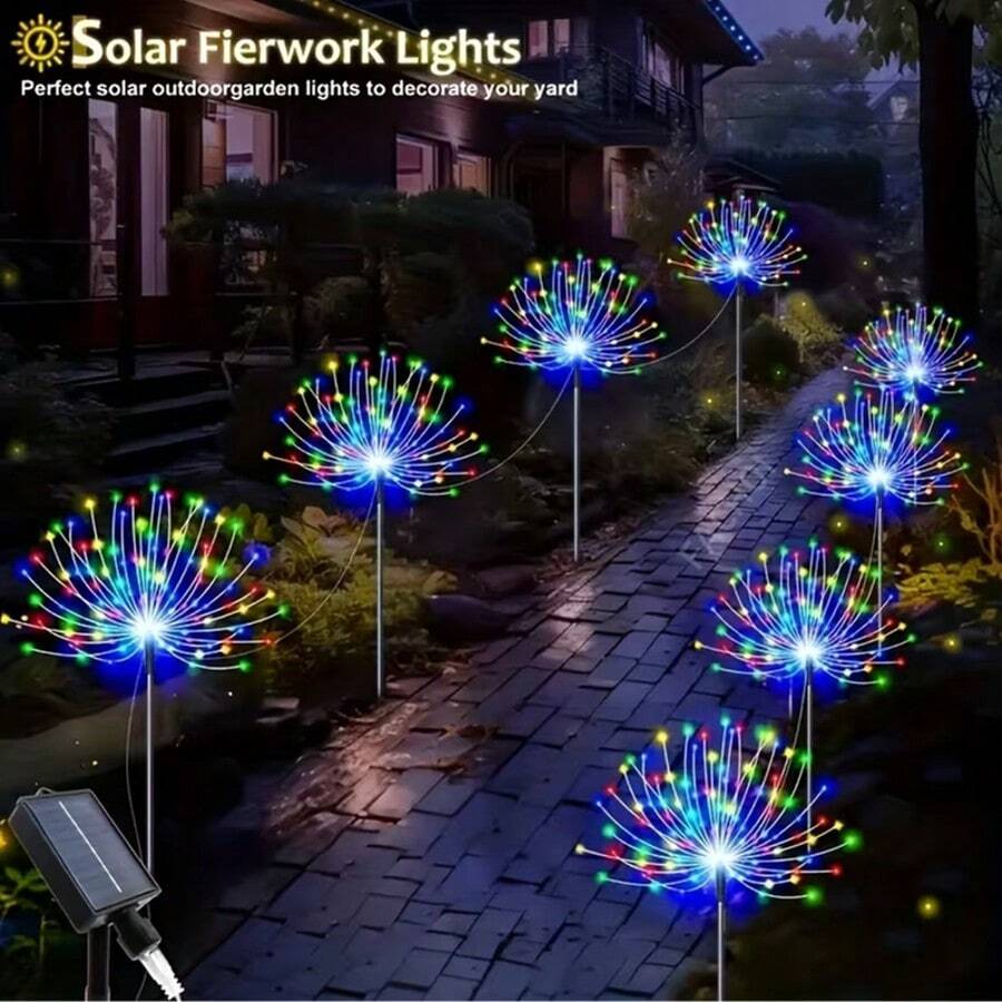 4pcs Solar Fireworks Lights - 320/240 LED, 8 Lighting Modes, Perfect For Christmas & Halloween Decorations, Warm White/Multi-Color, Christmas Decor