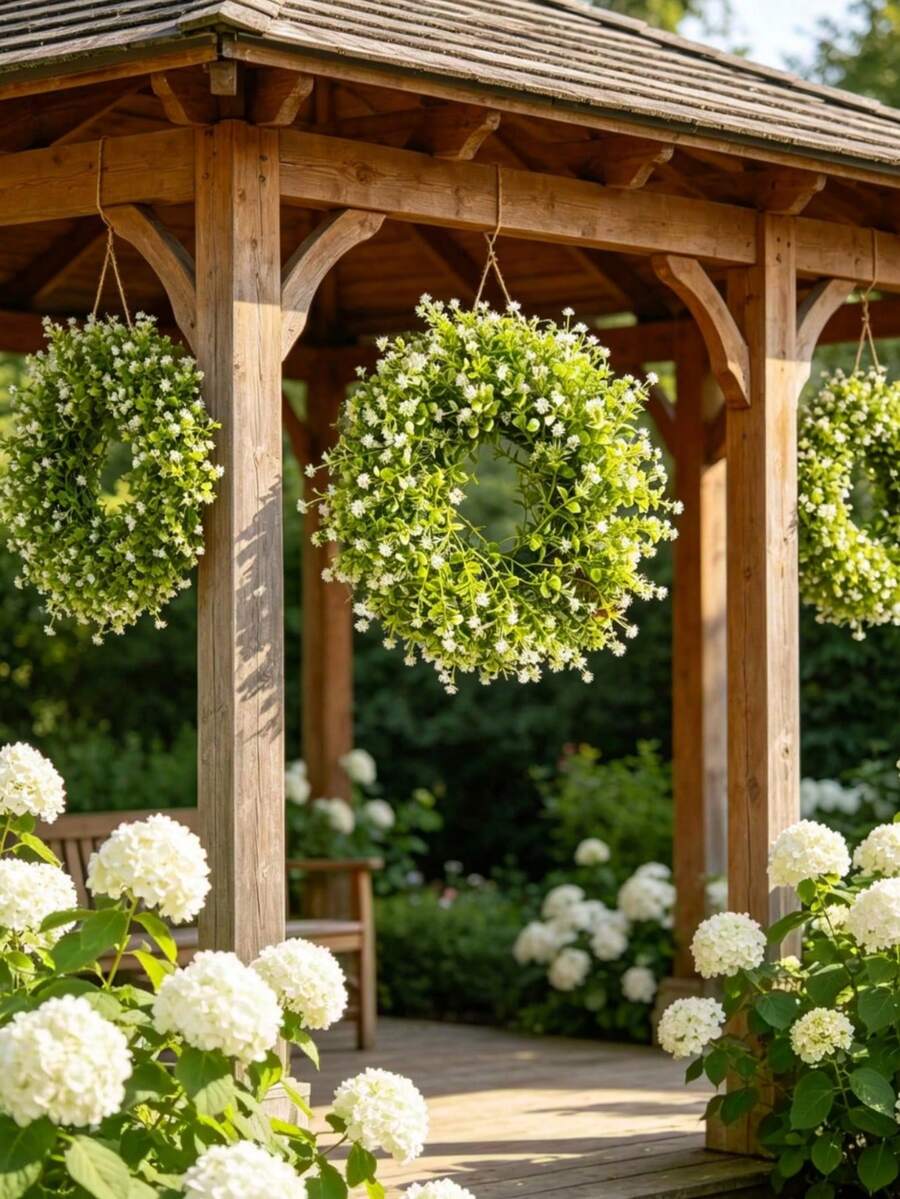 1pc Artificial Eucalyptus Wreath, Decorated With Small Flowers And Eucalyptus Leaves, Suitable For Wedding Decoration, Indoor And Outdoor Decoration, Home Decor, Bedroom, Wall, Outdoor Garden, Hallway, Christmas, Halloween, Etc. - Baby's Breath Wreath - View 1