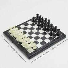 Portable Folding Chess Set With Storage Compartment, Suitable For Travel, Home, Outdoor, Party Table Games, Easy For Beginners Gift, Chess Board Strategy Game, Parent-Child Educational Interactive Game, Foldable For Easy Storage, Parent-Child Educational Leisure Table Game, Includes Chess Pieces And Checkers - Black and White - View 9