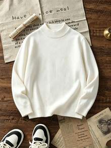 Girls Mock Neck Solid Knit Sweater, Cozy Long Sleeve Pullover For Fall Winter - White - View 3