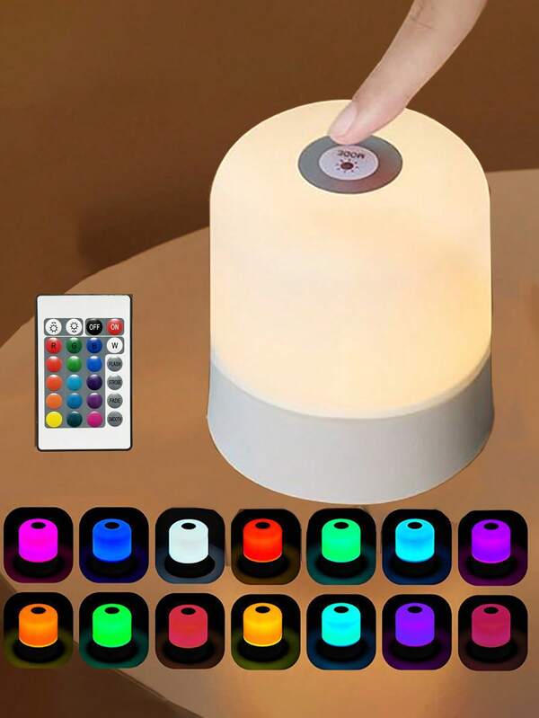 1pc LED Night Light, Touch Dimmable, 3 Colors & 16 Colors, Bedside Lamp, 16 Colors RGB Mode, USB Powered & Rechargeable, Portable, Suitable For Bedroom Decor, Lamp, Living Room Lamp