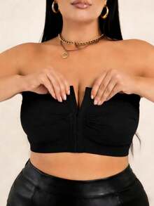 EssElegance, Plus Size, Strapless, Bra, Seamless, Invisible, Front Closure, Wireless, Beautiful Back, Shaping - Black - View 4