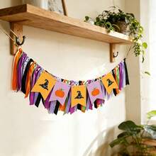 Halloween High Chair Banner Party Decorations Pumpkin Withc Hat Ribbon Tassel Garland Photo Props - Multicolor - View 3