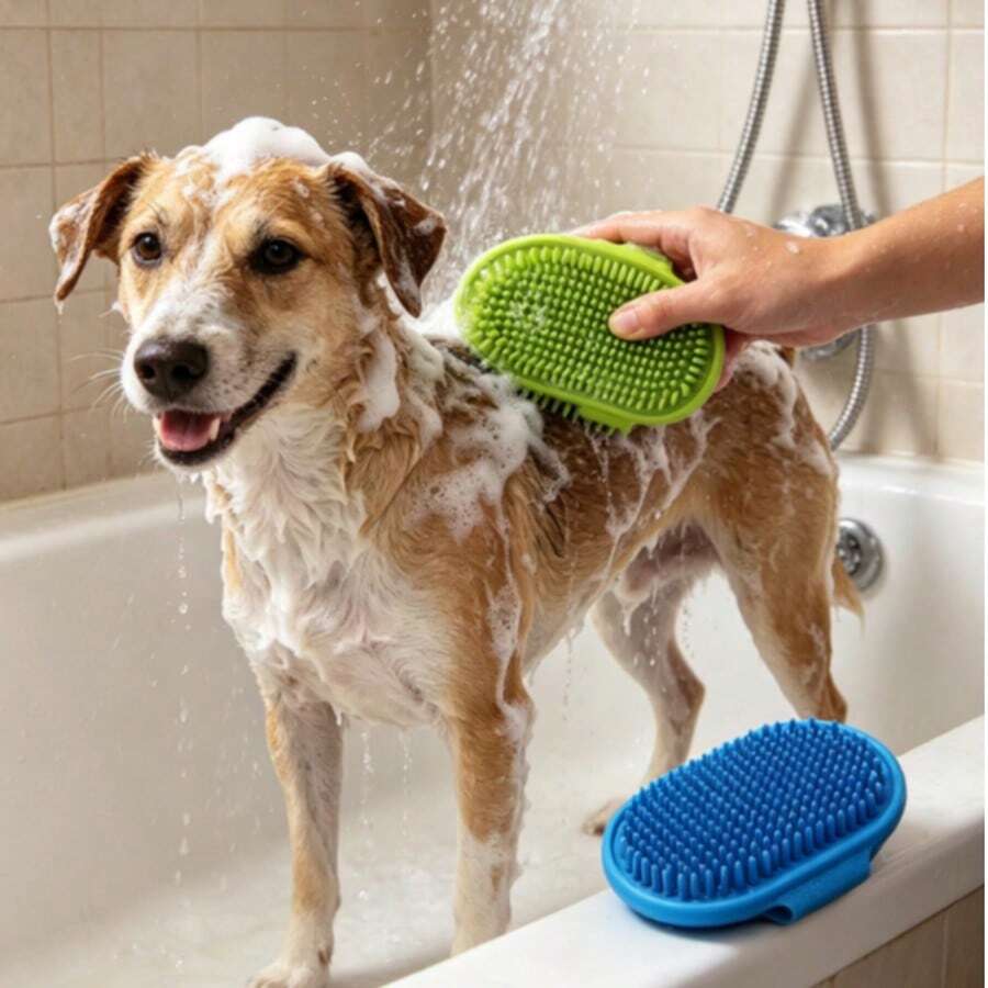 2pcs/1pc Pet Bath Brush, Cat Massage Brush, Dog Bathing Glove, Adjustable Silicone Rubber Bath Comb, Suitable For Long And Short Hair Dogs And Cats - View 1