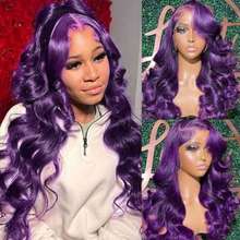 13X4 Purple Long Body Wave Lace Front Wig 26" Long Wavy Wigs Glueless Free Part 180% Density Violet Purple Wavy Hair With Adjustable Straps & Combs Heat Resistant Loose Wave Synthetic Hair Replacement Wigs For Women Perfect For Daily Wear Parties - 紫色 - 查看 1