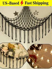 Stuffed Animal Storage Hammock Net,1PC-Ornament Hammock Macrame,Stuff Animal Storage Corner Hanging Net Holder,Mesh Hammock Fabric Ornament Organizer With Hooks,For Bedroom,Hanging Stuff Animal,Organizer Holder Large Size,Room Decor, Boho Valentine - 黑色 - 查看 12