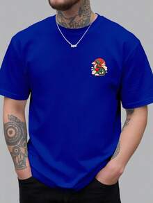 Camiseta de cuello redondo para hombre con estampado de dragón y sol rojo en ambas caras, estilo casual, deportivo, moderno y holgado, de manga corta para estudiantes y adolescentes. - Blanco - Ver 10