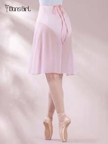 DonsGirl 1pc Women's Midi Chiffon Wrap Dress, Solid Color, Suitable For Ballet Performance Spring Sports - Baby Pink - View 5
