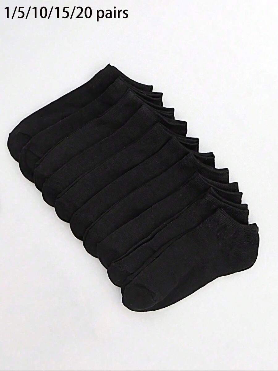1/5/10/15/20 Pairs Boat Socks - Black - View 1