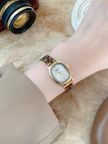 1pc Oval Vintage Style Gold Bamboo Strap Quartz Women's Watch, Elegant And Exquisite, Suitable For Daily Wear, Birthday Gift, Party - Gold - View 8