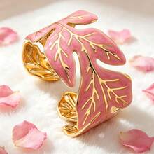 VceTd 1pc Naturalistic Style Colorful Enamel Leaf Design Stainless Steel Open Bangle Bracelet For Women, Suitable For Casual, Vacation Or Party Wear - Yellow Gold - View 10