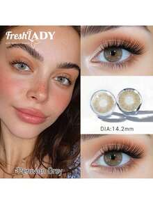 FRESH LADY Freshlady 1 paire de lentilles de contact colorées, 14,0-14,20 mm, utilisation annuelle ou 6 mois, lentilles de maquillage créatives pour les yeux, couleur vive de printemps, maquillage beauté des yeux vert/gris, pour le travail, l'école, le port quotidien, les fêtes, cadeau pour les amis - 0 - Voir 19