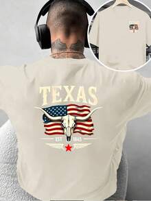 Camiseta de moda para hombre con diseño creativo de doble cara Estampado de la Bandera del Estado de Texas, estilo retro americano, decoración personalizada, adecuada para uso diario casua - Negro - Ver 8