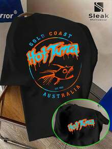 Camiseta de manga corta para hombre, con estampados estilo graffiti neón, diseñpor Hot Tuna, inspirada en el atún de la Dorada. perfecta para un look casual, transpirable, cómod - Negro - Ver 1